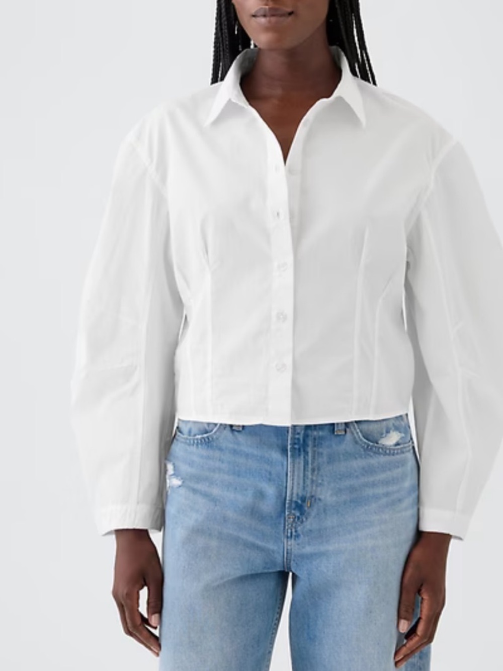 New GAP White Organic Cotton Button-Front Crop Top